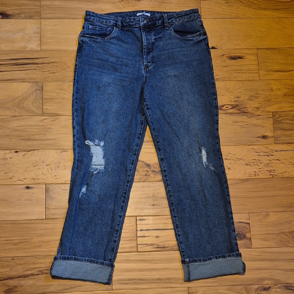 STS Blue Mid Wash Women's Boyfriend Jeans with Knee Distressing